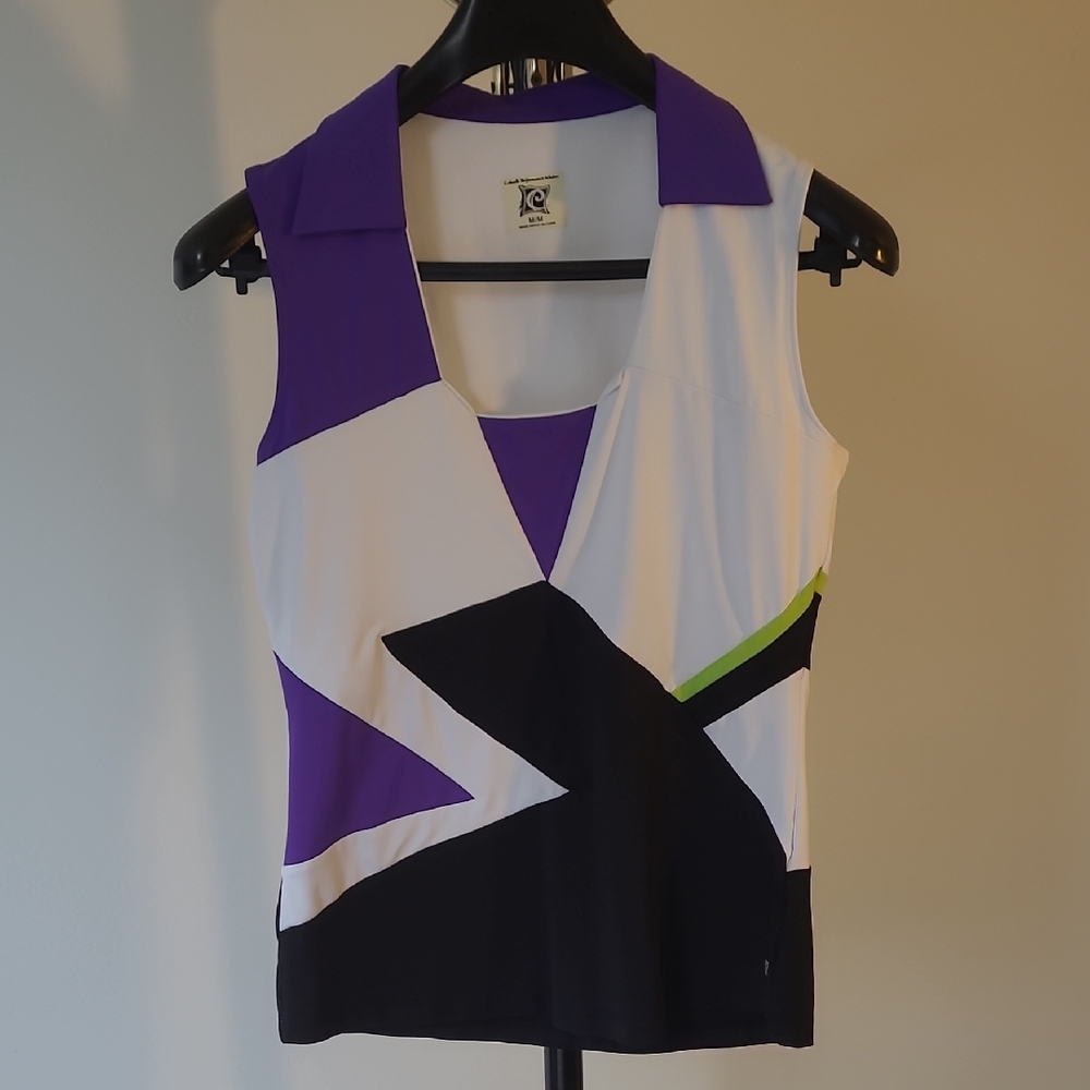 Women's Purple and White Geometric Golf Top